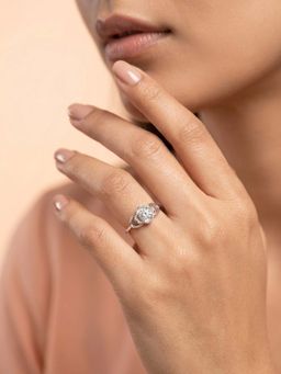925 SILLER - 925 Pure Silver Solitaire Rhodium Plated Zircon Ring (7)
