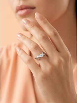 925 SILLER - 925 Pure Silver Solitaire Rhodium Plated Zircon Ring (7)