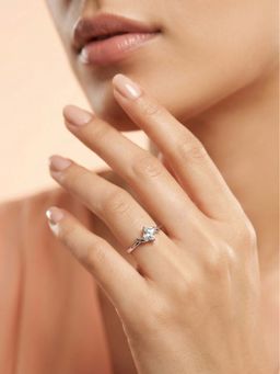 925 SILLER - 925 Pure Silver Solitaire Rhodium Plated Zircon Ring (7)
