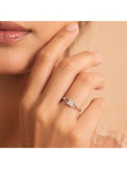 925 SILLER - 925 Pure Silver Solitaire Rhodium Plated Zircon Ring (7)