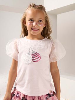 ANGEL & ROCKET - Pink Embellished Puff Sleeve Top