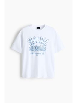 H&M - Men White Loose Fit Printed T-Shirt