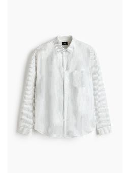 H&M - Men White Relaxed Fit Linen-Blend Shirt