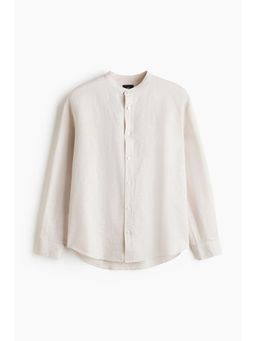 H&M - Men Beige Relaxed Fit Linen-Blend Shirt