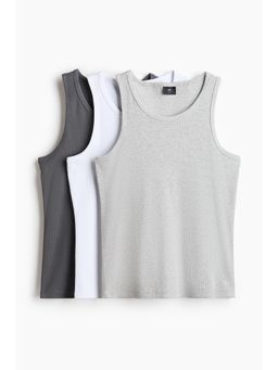 H&M - Men Grey 3-Pack Slim Fit Ribbed Vest Tops