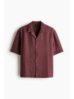 H&M - Men Red Relaxed Fit Short-Sleeved Muslin Shirt