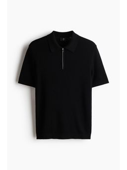 H&M - Men Black Slim Fit Textured Polo T-Shirt