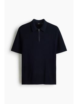 H&M - Men Blue Slim Fit Textured Polo T-Shirt