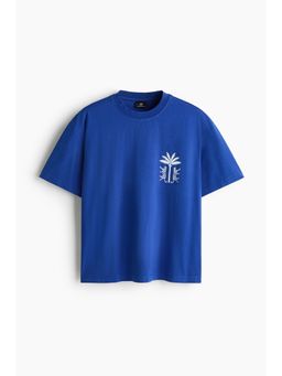 H&M - Men Blue Relaxed Fit Printed Cotton T-Shirt
