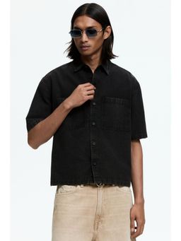 H&M - Men Black Relaxed Fit Cotton Canvas Shirt