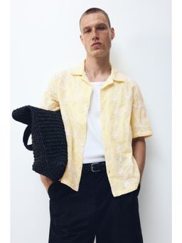H&M - Men Yellow Regular Fit Embroidered Resort Shirt