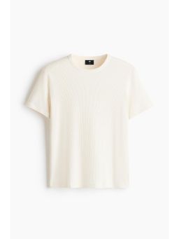 H&M - Men White Slim Fit Ribbed T-Shirt