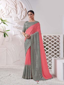 Odette - Elegant Peach Viscose Silk Saree with Unstitched Blouse