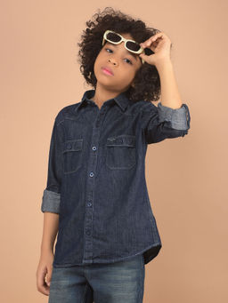 CRIMSOUNE CLUB - Boys Blue Cotton Denim Double Pocket Shirt