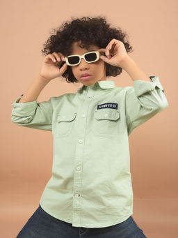CRIMSOUNE CLUB - Boys Green Double Pocket Linen Shirt