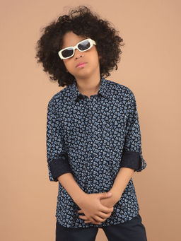 CRIMSOUNE CLUB - Boys Navy Blue Printed Cotton Shirt
