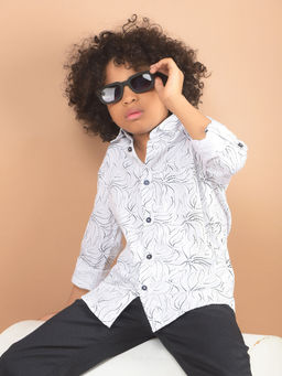 CRIMSOUNE CLUB - Boys White Printed Cotton Shirt