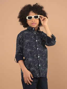 CRIMSOUNE CLUB - Boys Navy Blue Printed Cotton Shirt