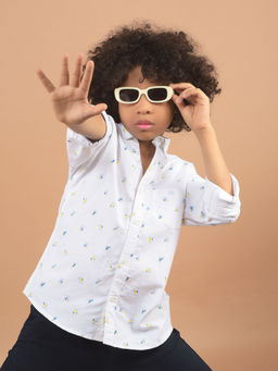 CRIMSOUNE CLUB - Boys White Printed Cotton Shirt