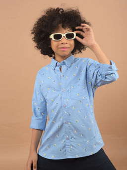 CRIMSOUNE CLUB - Boys Blue Printed Cotton Shirt