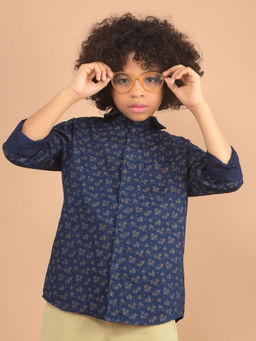 CRIMSOUNE CLUB - Boys Brown Floral Print Cotton Shirt