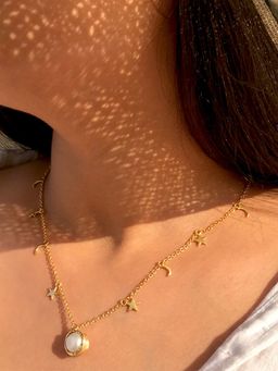 ZARIIN - Gold Plated Moon Star With White Pearl Necklace