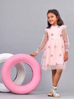 ZION - Girls Peach Floral Knee Length Dress