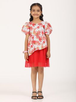 ZION - Girls Red Floral Knee Length Dress