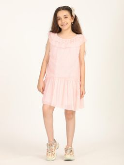 ZION - Girls Peach Embellished Knee Length Dress