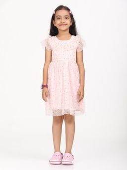 ZION - Girls Peach Floral Knee Length Dress