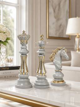 Ashnam - Chess Coin Decorative Accent Grey Small (Set Of 3)