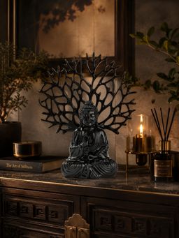 Ashnam - Debating Buddha with Tree Decorative Showpiece Black (Set Of 2)