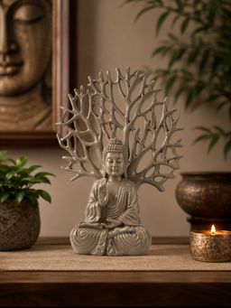 Ashnam - Debating Buddha with Tree Decorative Showpiece Brown (Set Of 2)