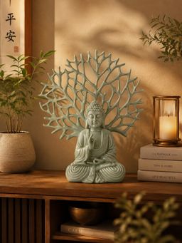 Ashnam - Debating Buddha with Tree Decorative Showpiece Olive (Set Of 2)
