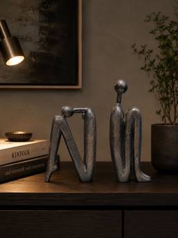 Ashnam - Thinking Man Bookend Figurine Human Sitting Sculpture Black (Pack Of 2)