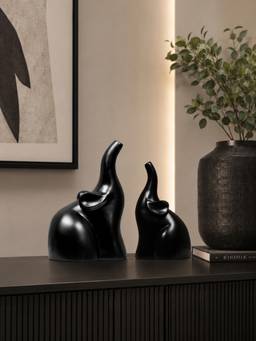 Ashnam - Set Of 2 Trunk Mother Baby Elephant - Black (Pack Of 2)