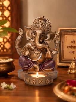 Ashnam - Ganesha Figurine with T-Light Holder Gold