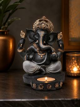 Ashnam - Ganesha Figurine with T-Light Holder Metallic Grey