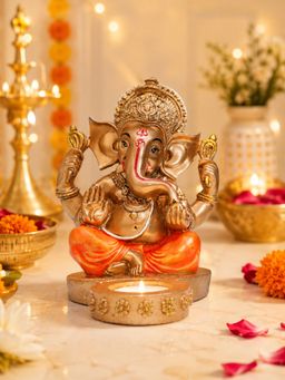 Ashnam - Ganesha Figurine with T-Light Holder Orange