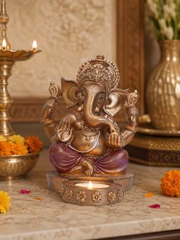 Ashnam - Ganesha Figurine with T-Light Holder Purple