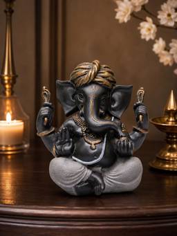 Ashnam - Pheta Blessing Ganesha Decorative Showpiece Metallic Grey