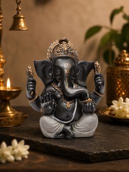 Ashnam - Crown Blessing Ganesha Decorative Showpiece Metallic Grey