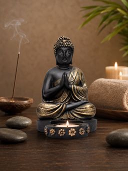 Ashnam - Buddha Figurine with T-Light Holder Black