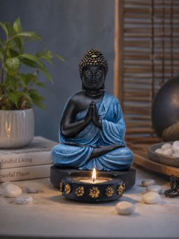 Ashnam - Buddha Figurine with T-Light Holder Blue