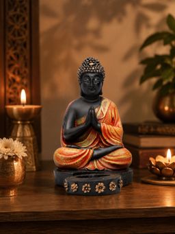 Ashnam - Buddha Figurine with T-Light Holder Orange