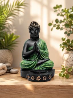 Ashnam - Buddha Figurine with T-Light Holder Green