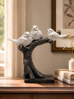 Ashnam - Decorative Bird Showpiece Standing On Tree White