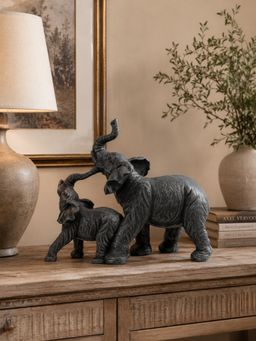 Ashnam - Mom and Baby Elephant Resin Animal Figurine Black