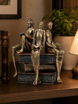 Ashnam - Reading Books Figurines Decorative Showpiece Gold (Pack Of 4)