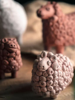 Amalfiee Ceramics - Handmade Terracotta Large And Small Sheep Sculpture (Pack of 5)